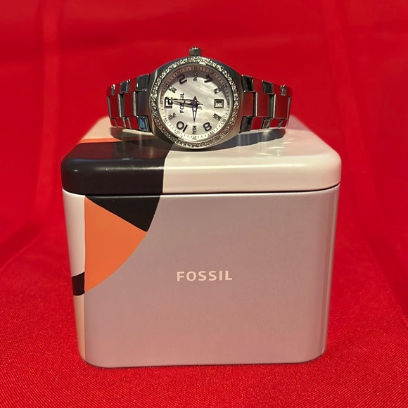 FOSSIL WATCH GLITZ BEZEL SILVER BRACELET BAND - Picture 9 of 11